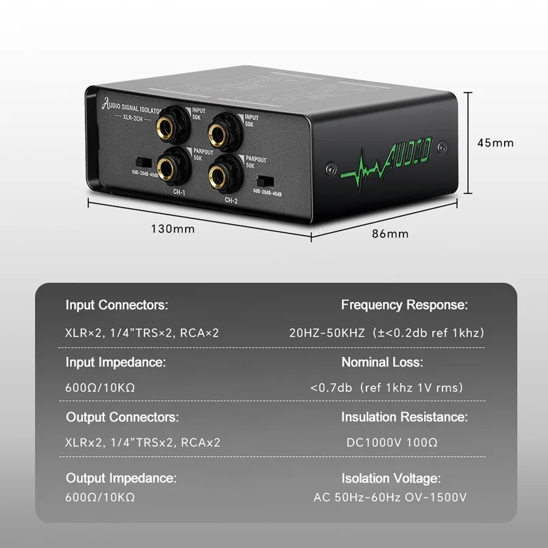 Professional 2-Way Audio Isolator Current Eliminator XLR-2CH Lotus Isolator for Mixer Live Broadcast Audio Processing Equipment