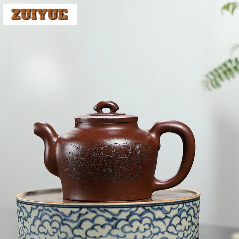 360ml Creative Yixing Purple Clay Teapots Handmade Carved Fish Pot Raw Ore Dicaoqing Mud Kettle With Filter Chinese Zisha Teaset