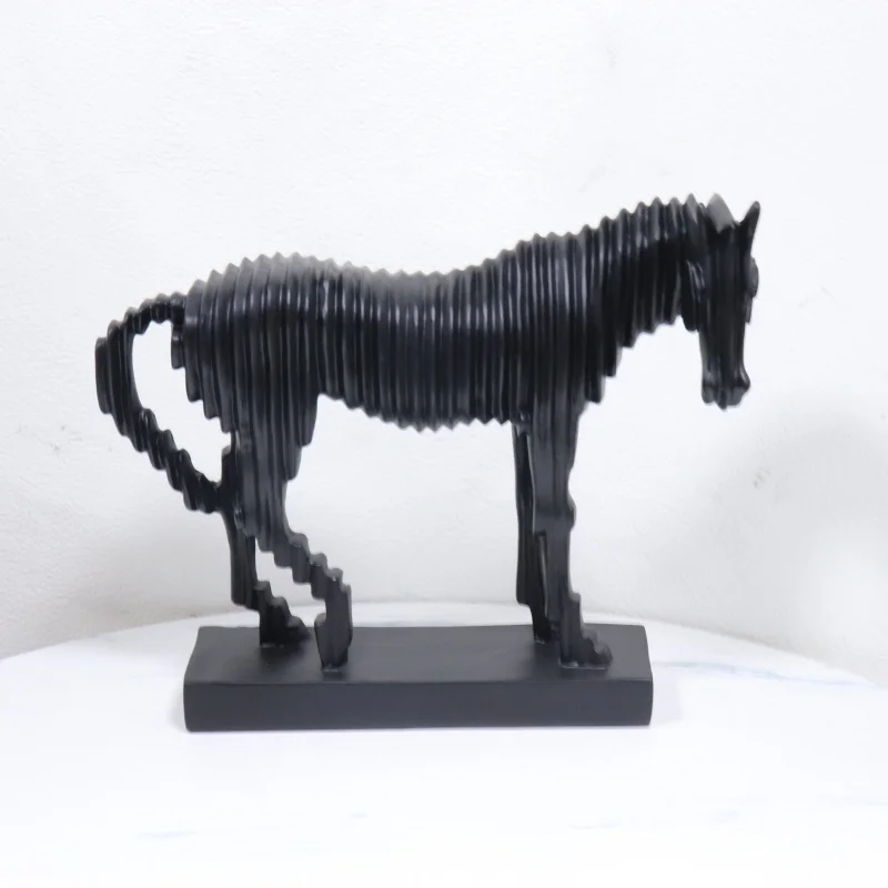 Simple Modern Creative Resin Black and White Horse Sculpture Decoration Hotel Sales Office Abstract Line Soft Home Decoration