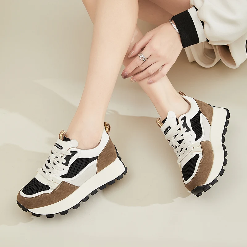 AUTUSPIN 6cm High Platforms Women Winter Shoes Fashion Street Style Tide Genuine Leather Sneakers Students Casual Sport Shoes