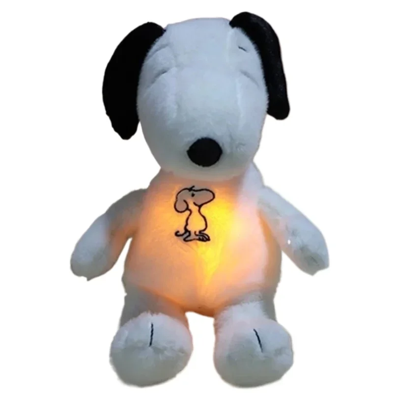 

2026 Hot Breathing Soothing Snoopy white dog Plush Doll Sleeping Companion Music and Light Doll Sensory Stuffed Toy Kids Gifts
