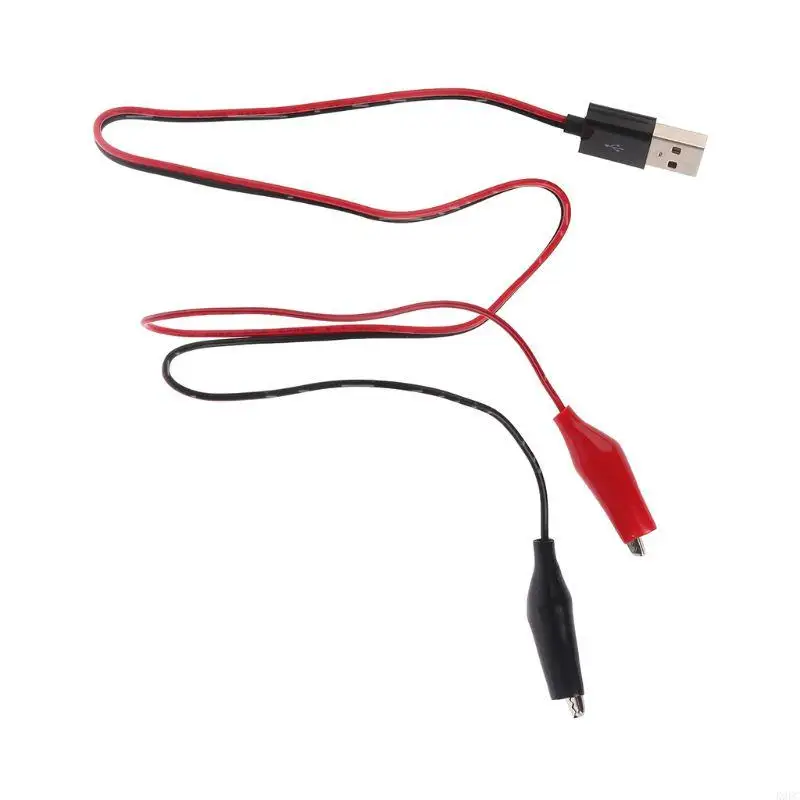 

K9FC Red And Black 55cm Wire Test Clips Clamp To USB Male Connector Power Adapter Supply Converter Replacement