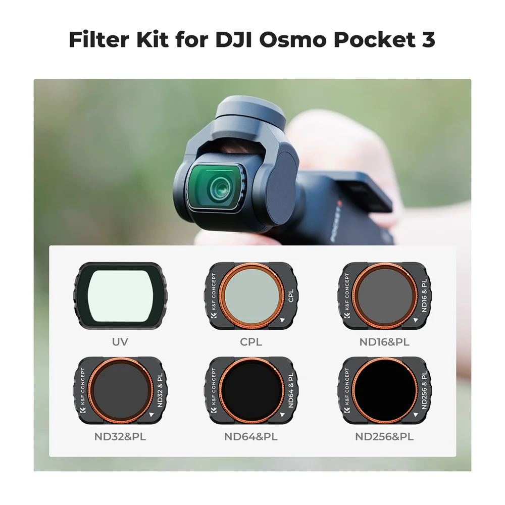 K & F Concept FILTRO DE Dron para DJI Osmo Pocket 3, conjunto de filtros de vidrio óptico HD multicapa magnético UV + CPL + ND/PL(4 + 5 + 6 + 8