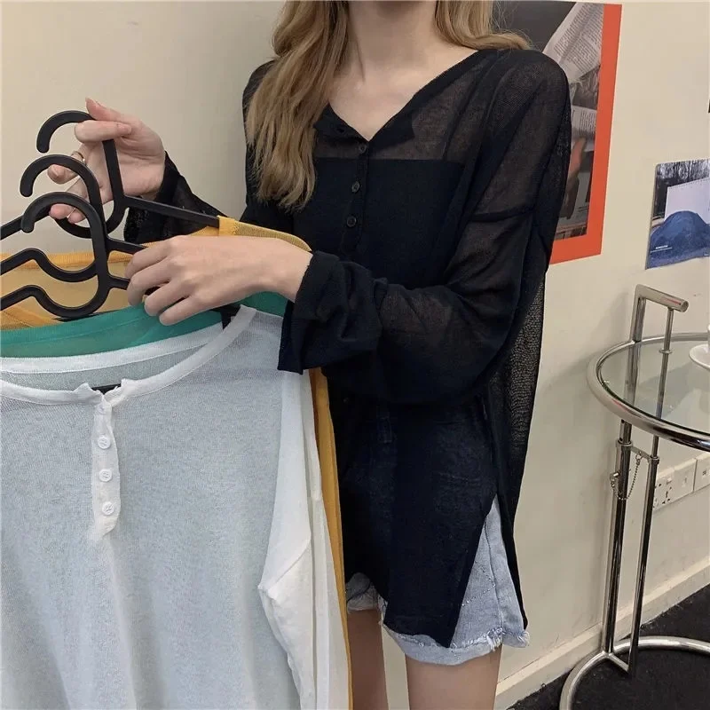 Camisetas de manga larga para mujer, Tops de algodón azul de gran tamaño, cómodos, con cuello redondo, transpirables, Retro, para ir al trabajo diario