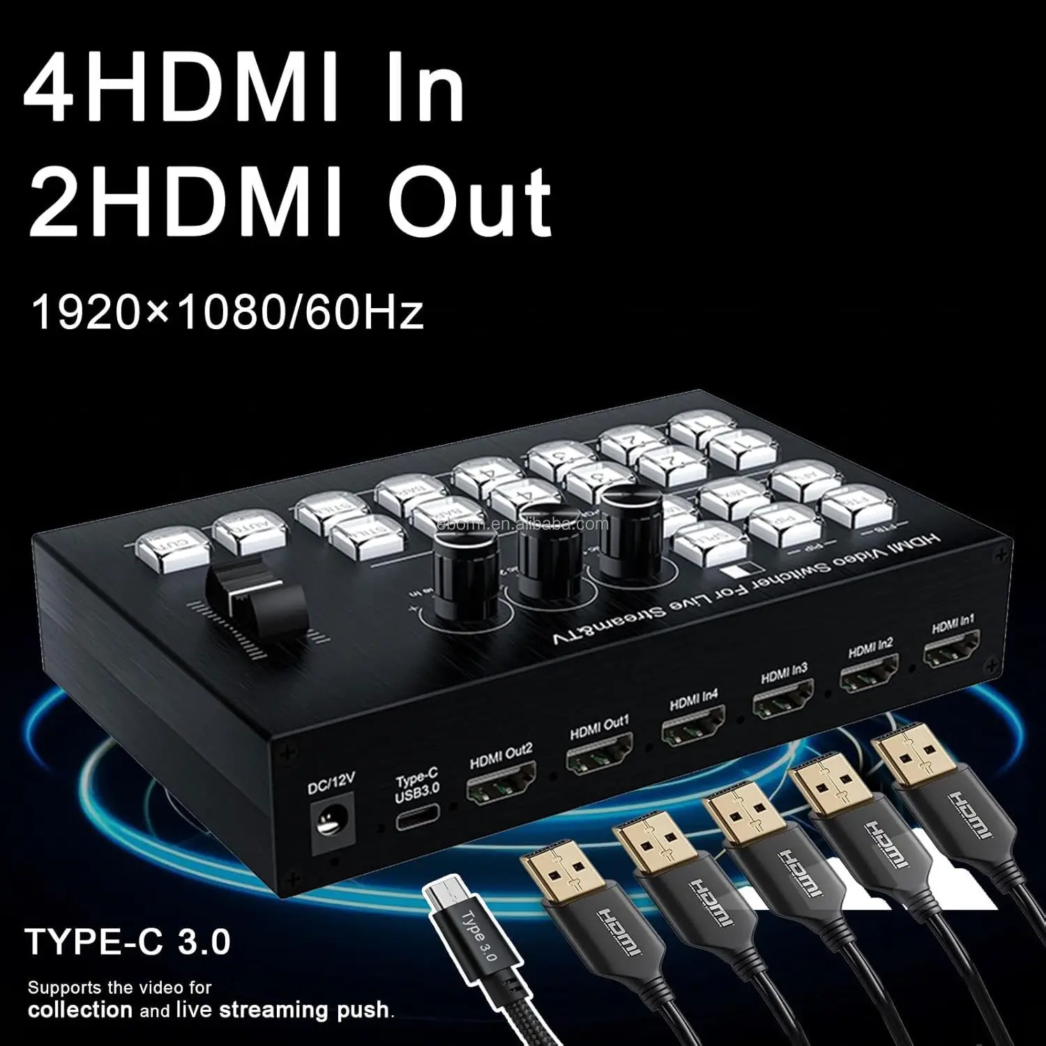 Live Streaming Video Mixer 4 HDMI 4 Channel Input Video Switcher 2 Output HDMI Switcher Digital Audio Mixer