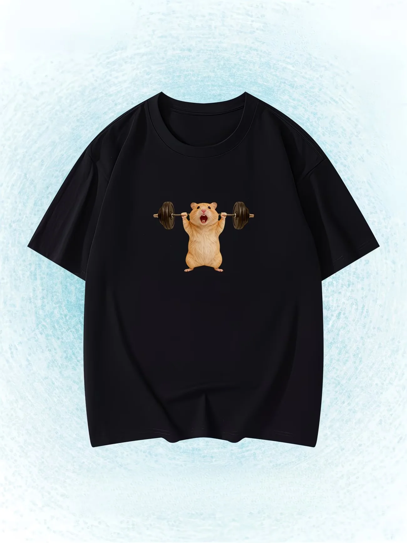 Cute Hamster Lifting Weights T-Shirt Women Funny Pet Lover Gift Graphic Tee Summer Short Sleeve  Shirt Casual Daily Wear Top