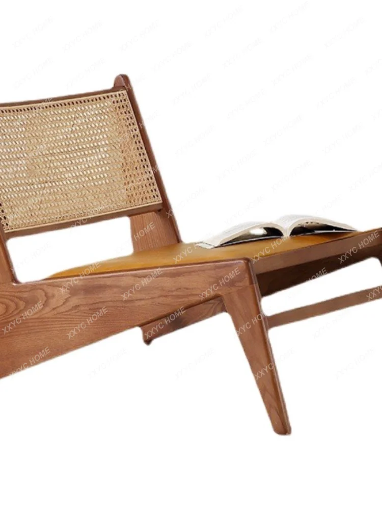 

Solid Wood Rattan Chair Silent Wind Backrest Single-Seat Sofa Chair Living Room Balcony Recliner Chandigar Chair