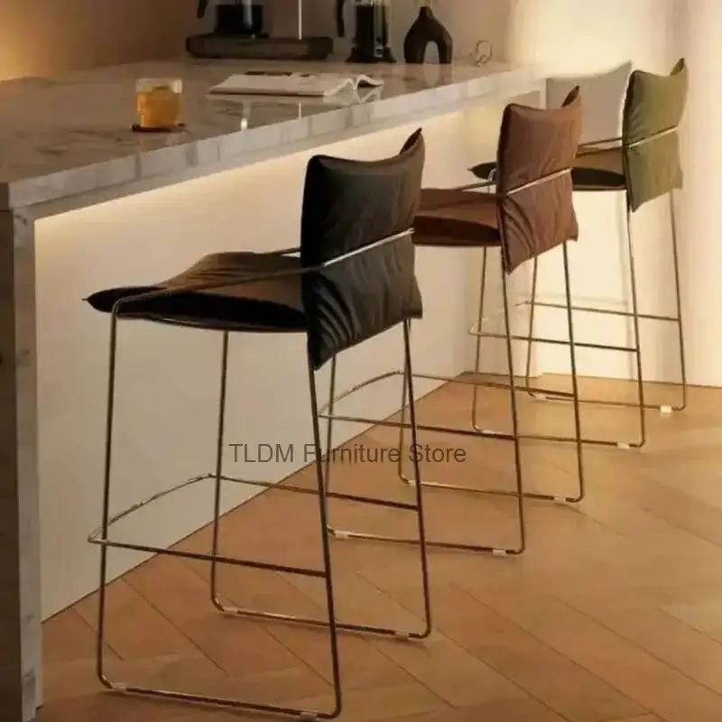 Nordic Retro Bar Chairs Small Apartments Designer Dining Chair Luxury Bar Stool with Backrest Simple High-end Office Chair BB
