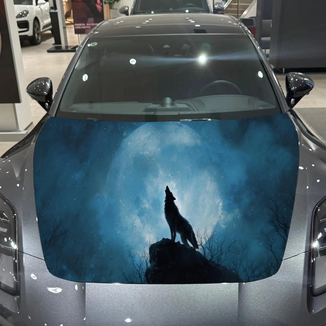 

Moonlit Lone Wolf Howling Mystic Adventure ПВХ обертывания на капот автомобиля, самоклеящаяся водонепроницаемая наклейка на капот автомобиля, украшение автомобиля