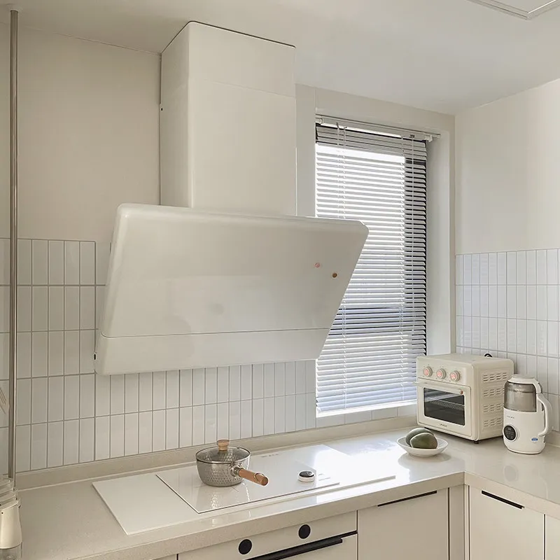 

White no hanging cabinet range hood set retro European-style household side suction cream wind large suction