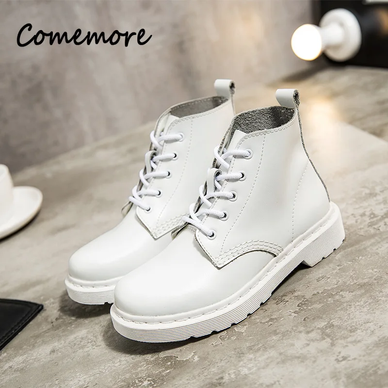 Comemore Platform Motorcycle Boot Female Autumn Winter Gothic Shoes Woman Punk Botas Mujer 2023 Leather Women White Ankle Boots