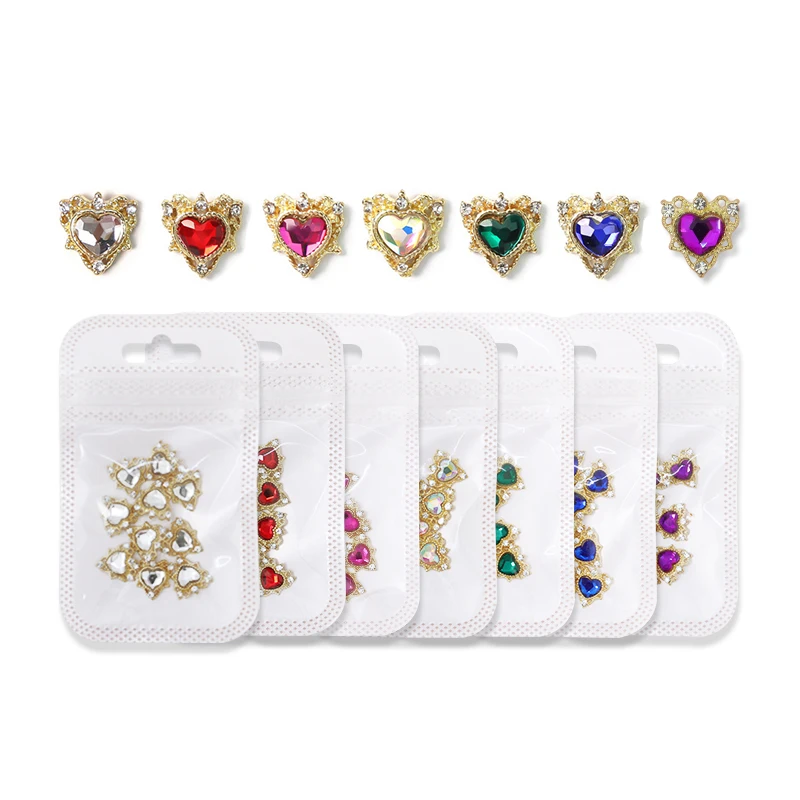 10 Stuks Liefdevolle Hart Nagel Charmes Accessoires Luxe Strass Glitter Liefde Harten Nagel Decoraties Valentijnsdag Manicure Edelsteen