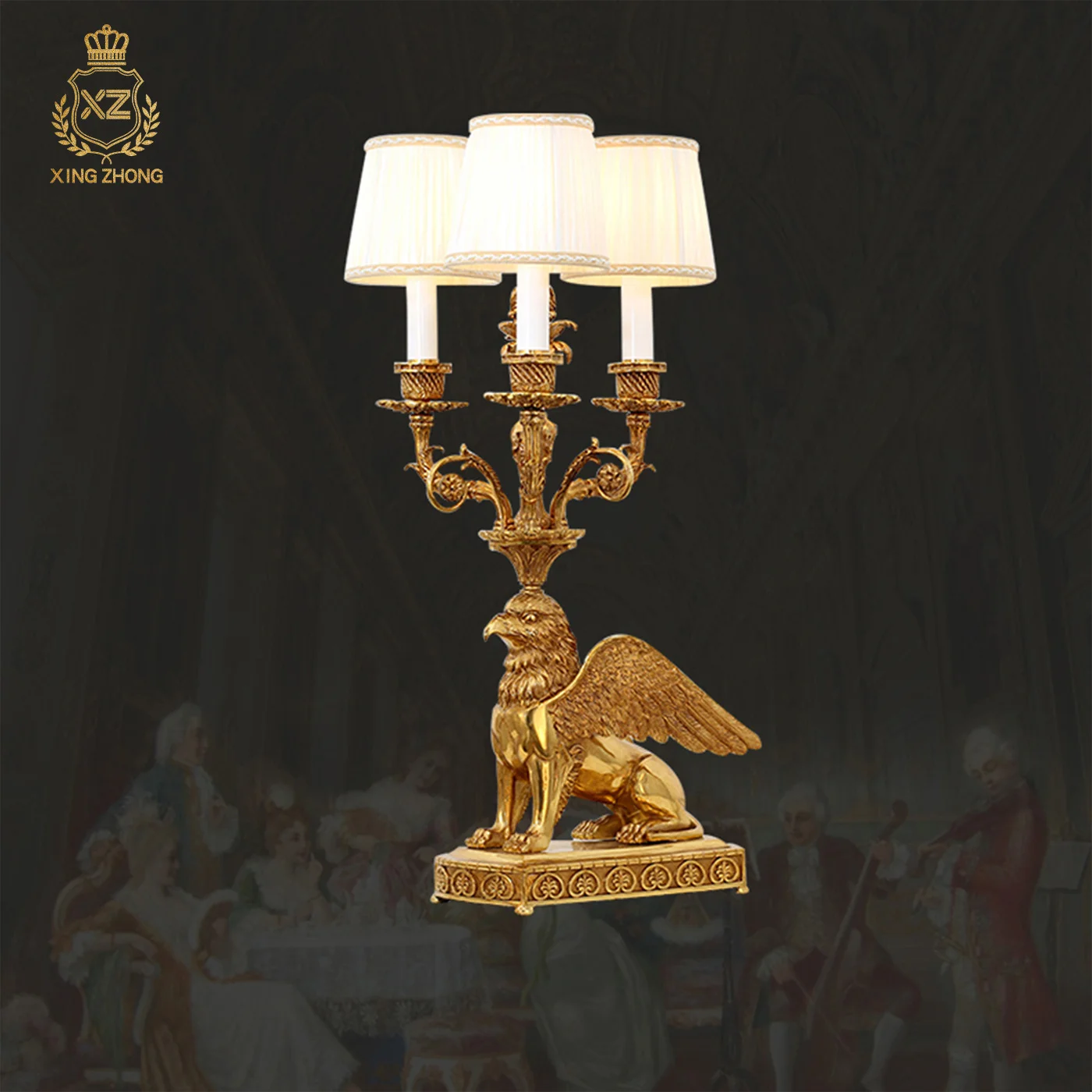 French Classic Art Decorative Living Room Banquet Hall Dewaxed Copper Table Lamp Dining Room Bedroom Fabric Desk Light