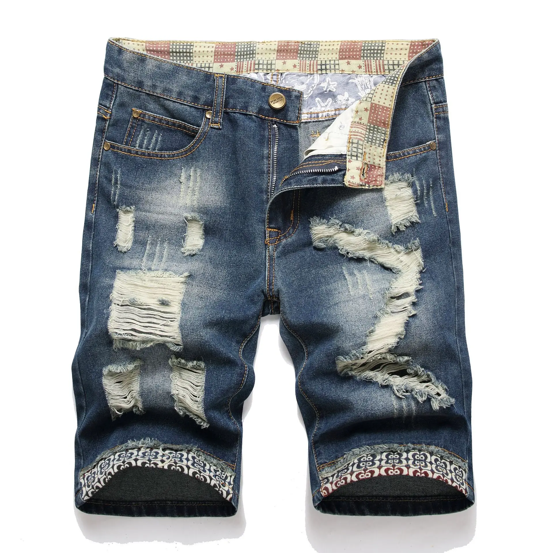 Trendy hoge kwaliteit casual kleding vintage denim shorts heren casual knielengte jeans retro gewassen katoen korte broek zomer