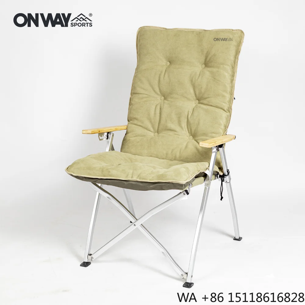 Outdoor Portable 4 Positions Adjustable Recliner Camping Chair Folding Reclining Chair With Cushion