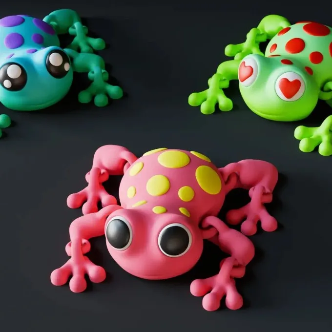 

3D Printed Multi-color Frog Figurines with Movable Joints, Trendy Toys That Can Relieve Stress and Come in Multiple Colors