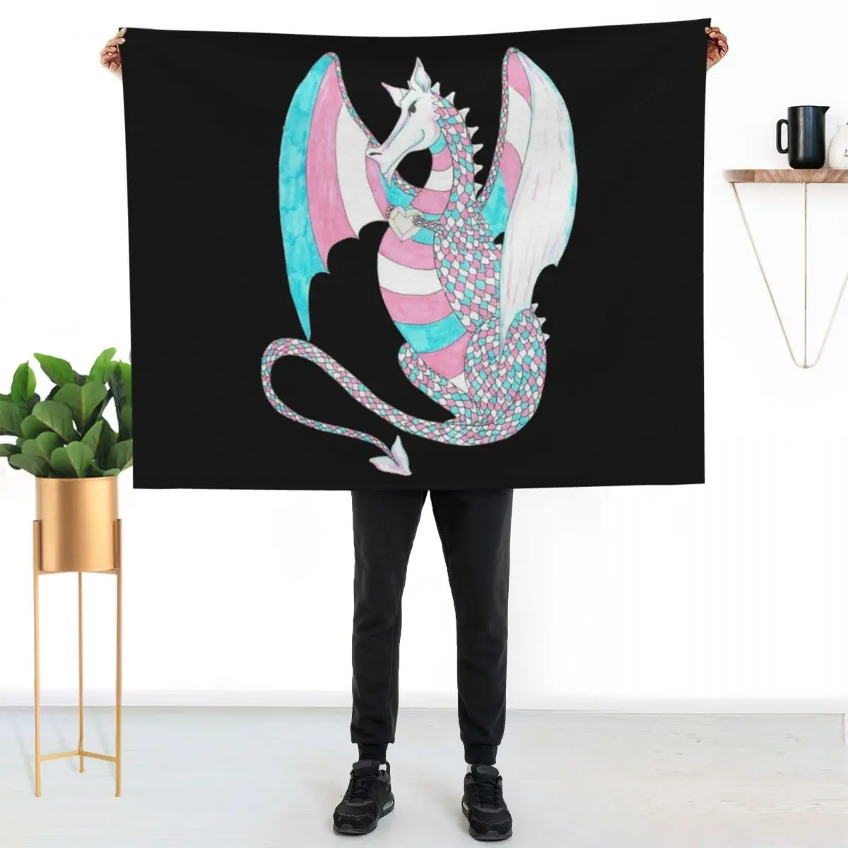 Trans Pride Dragon with Heart Throw Blanket Thins Luxury Designer sofa bed Sofa Quilt Bed linens Extra Large Throw Blankets