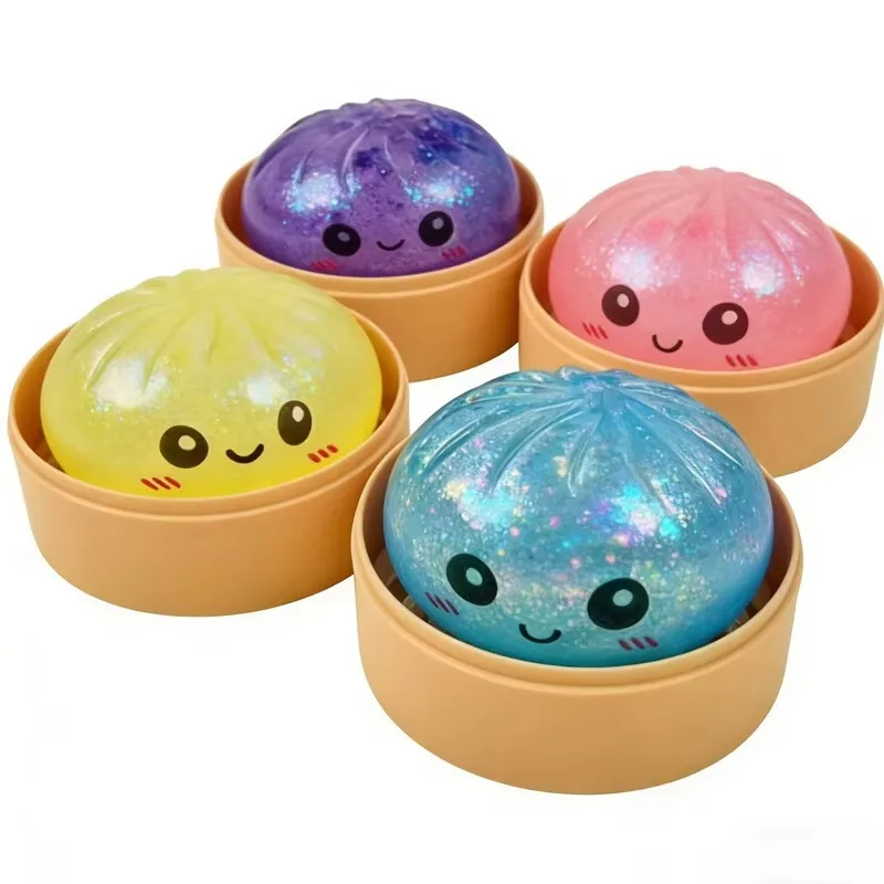 Slow Rising Dumpling Squishy Toys Color Changing Glitter Bun Kawaii Food Squishy with Faces for Stress Relief