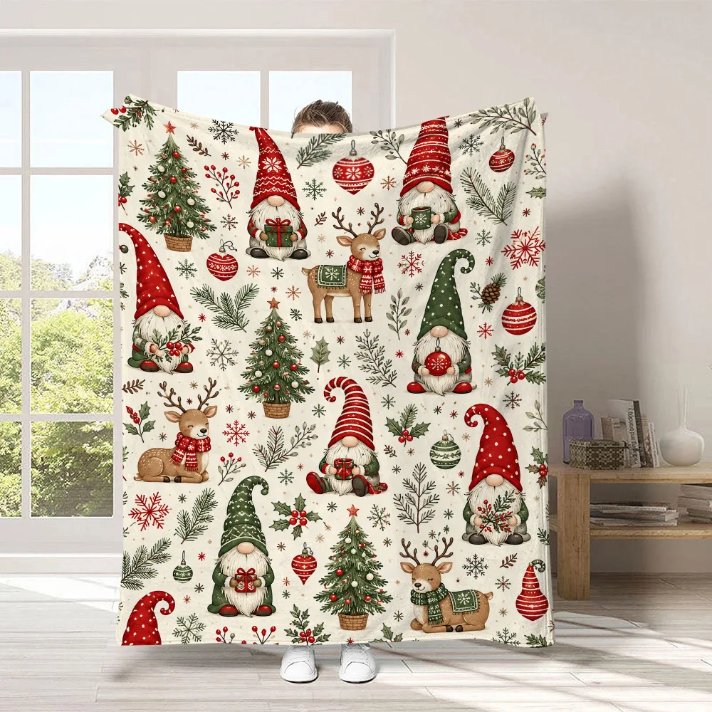 Merry Christmas Flannel Blanket Santa Claus Lovely Snowman Printed Throw Blanket Home Office Heartfelt Gift for Sis Bro Son Dau