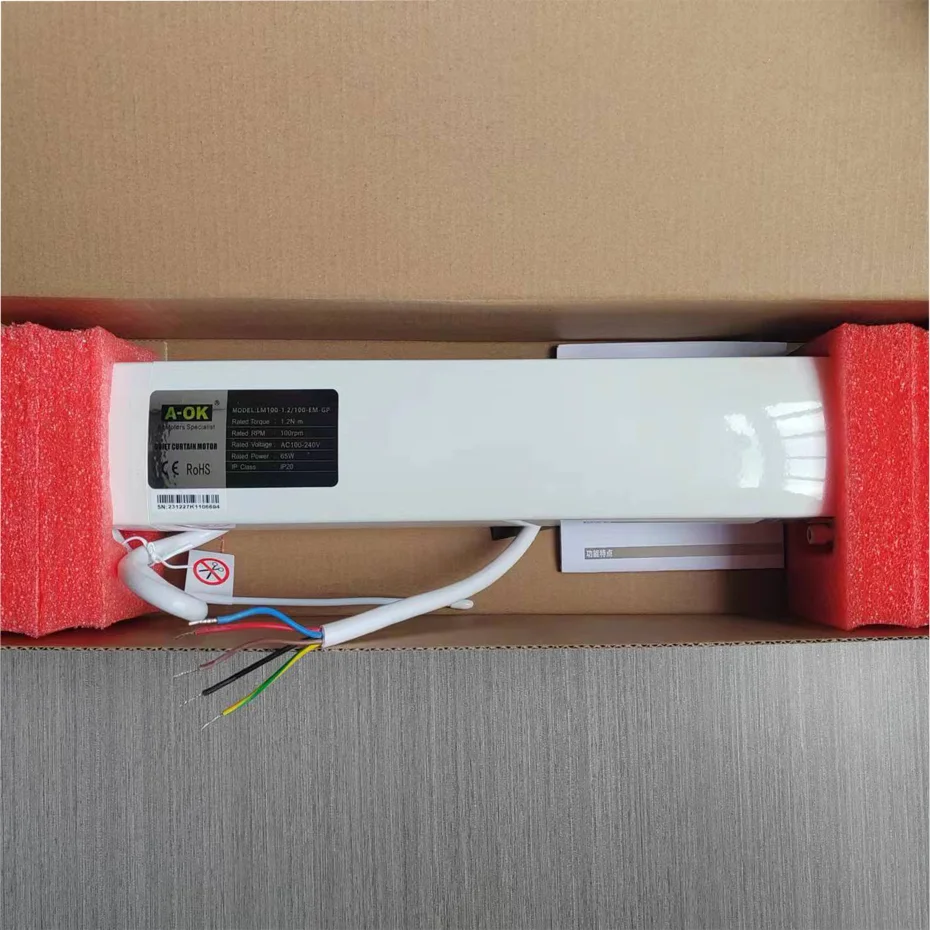 A-OK LM100 1.2N 5 Wire Curtain Motor,RF433 Remote Control,485/Dry Contact/Wall Switch Control,AC100-240V 65W,Home Automation