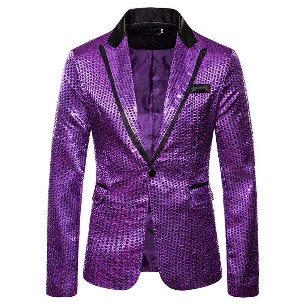 Men's Sequined Suit Jacket Nightclub Party Stage Performance Suit Jacket Wedding Host MC Studio Shooting Costume Props