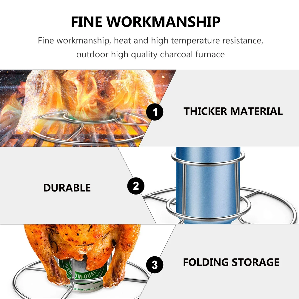 

2pcs Chicken Grilled Rack Round Beer Stand Stainless Steel Outdoor Roasting Shelf High Temperature Resistant Easy Carry for BBQ