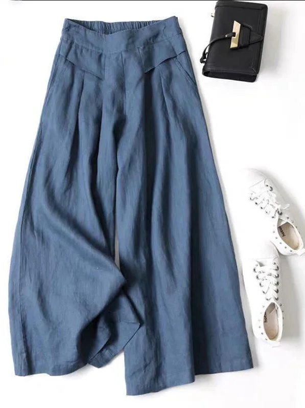 Loose Casual Color Women's Trousers l Waist ort Pants Polyester Fiber No Brand Registered Trademark