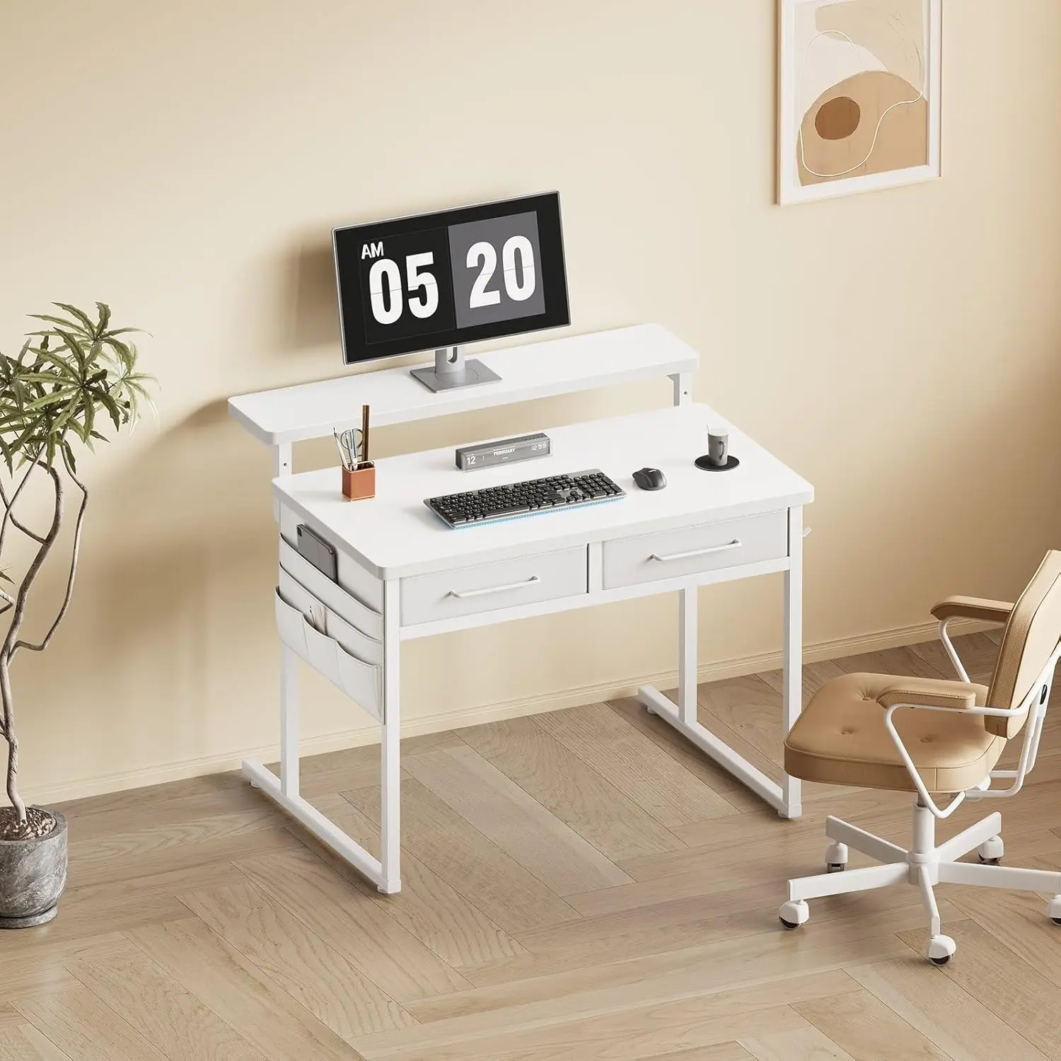 

Small desk with Drawers, 31.5X15.8-22.9 Inches Office Computer Desk with Side Pocket & Ergonomic