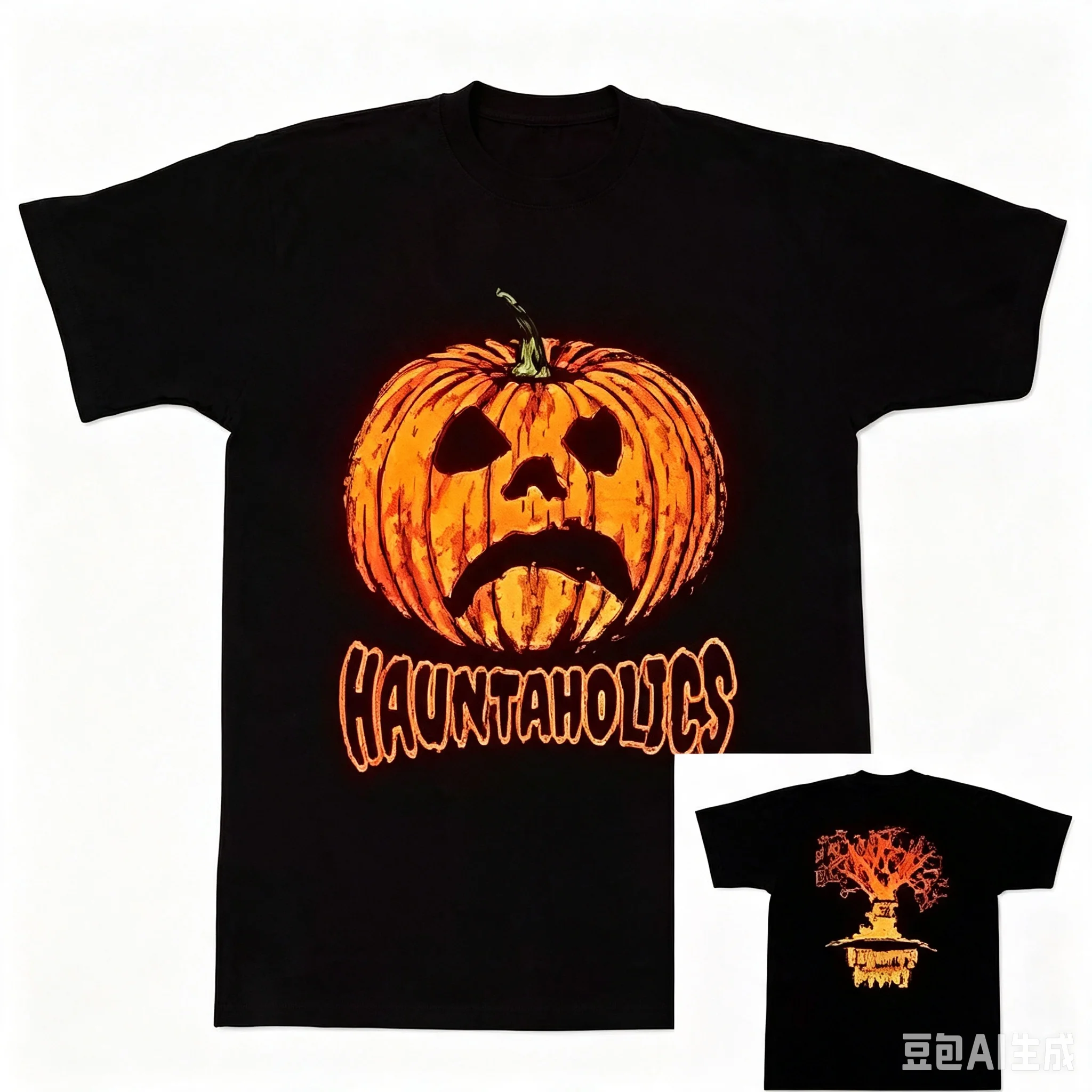 26Haunted Mound Spooky Tree Pumpkin Print T-Shirt Men Gothic Streetwear Short Sleeve Horror Rap Fan Tees Cemetery Graphic Tops