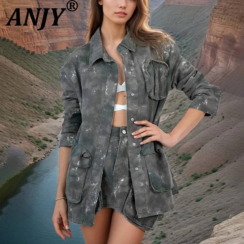 

ANJY 2021, осенне-зимняя новая женская американская уличная камуфляжная куртка в стиле хип-хоп, модное индивидуальное шикарное пальто с несколькими карманами A14508