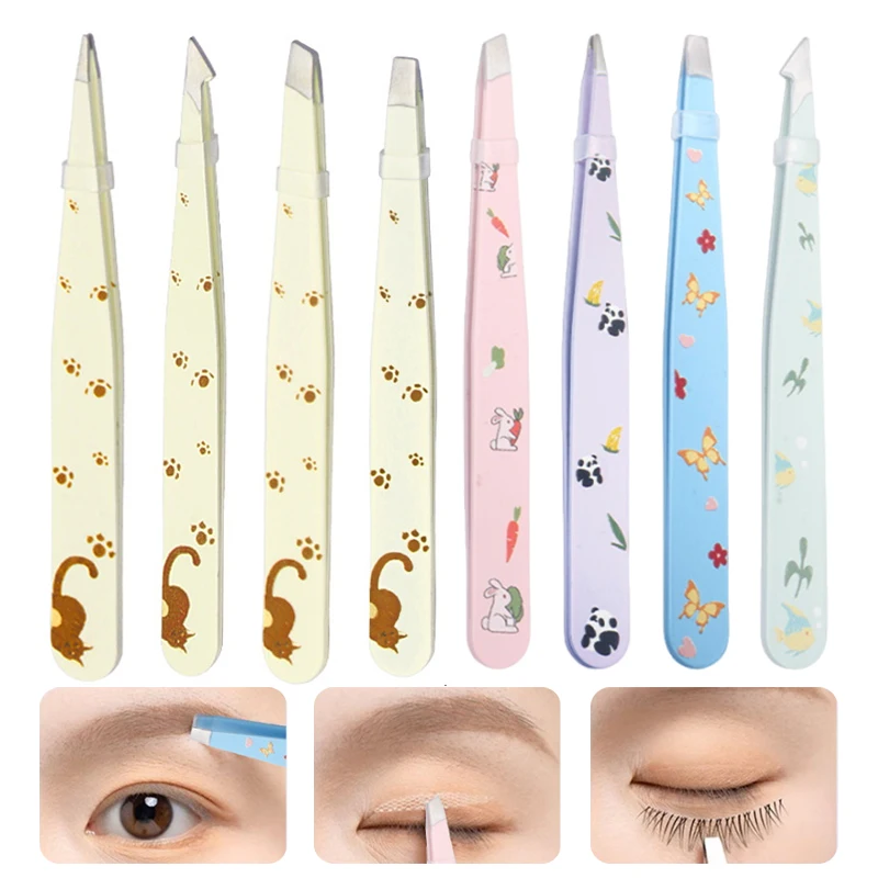 Eyebrow Tweezer Colorful Hair Beauty Fine Hairs Puller Stainless Steel Slanted Eye Brow Clips Removal Makeup Tools