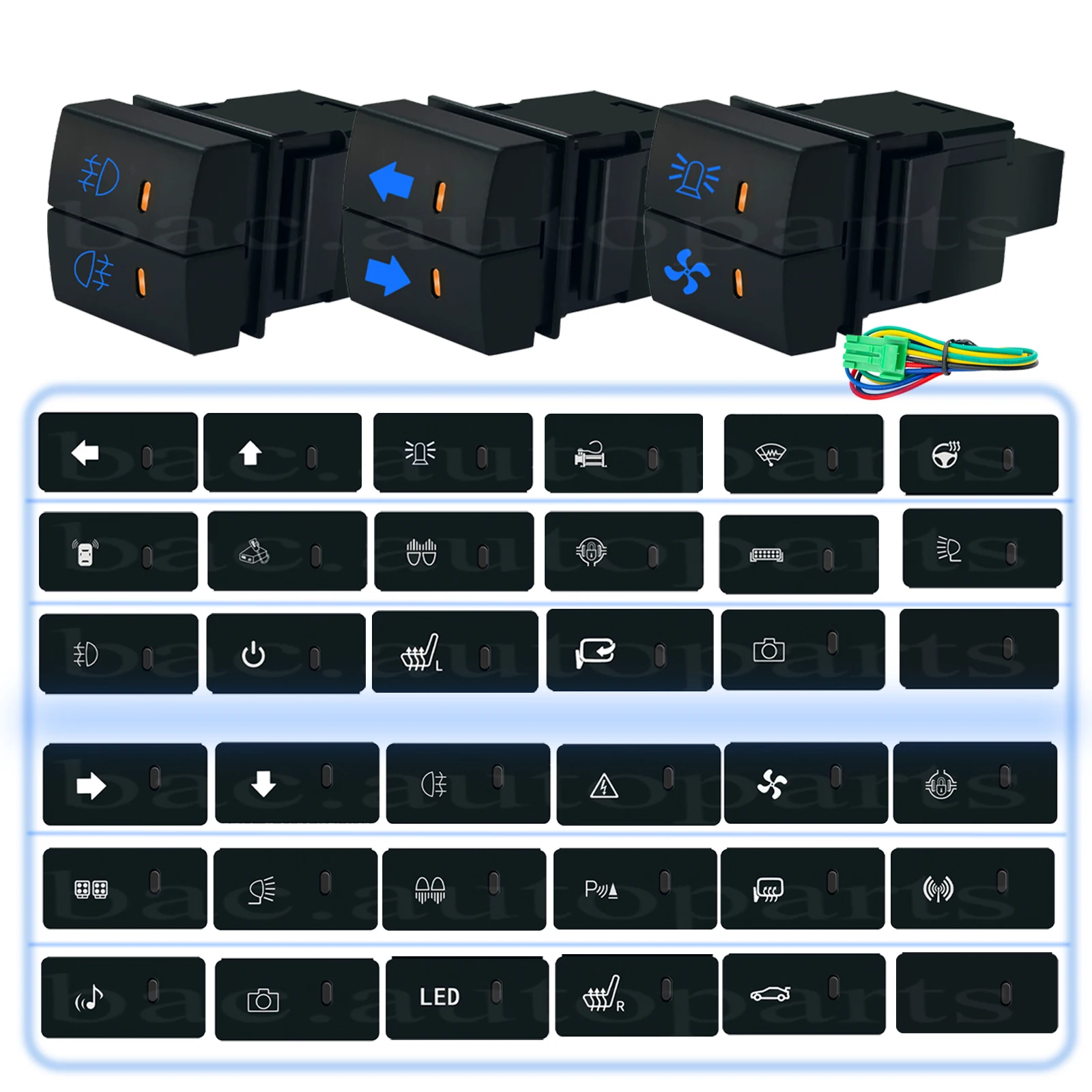 Custom 12V Dual LED Push Button Switch - Personalized Design for Fog Lights Camera Charger For Toyota Corolla Camry RAV4 150Seri