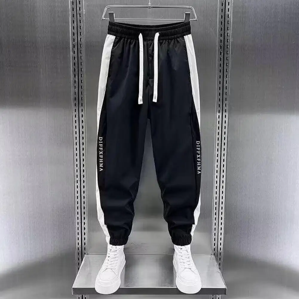 Sports Street Men's Cargo Pants Letter Print Color Blocking Drawstring Waist Joggers Pants Men Track Pants Casual Sweatpants