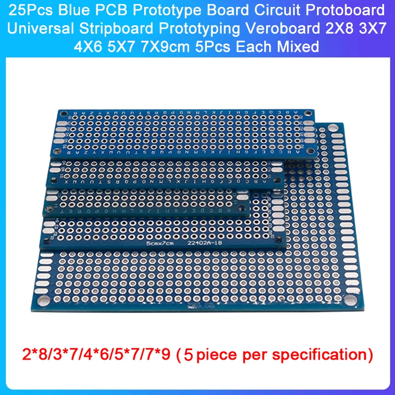 25 Stück blaue Platine Prototyp Platine Schaltung Proto board Universal Strip board Prototyping 2x8 3x7 4x65x7 7x9cm 5 Stück je gemischt