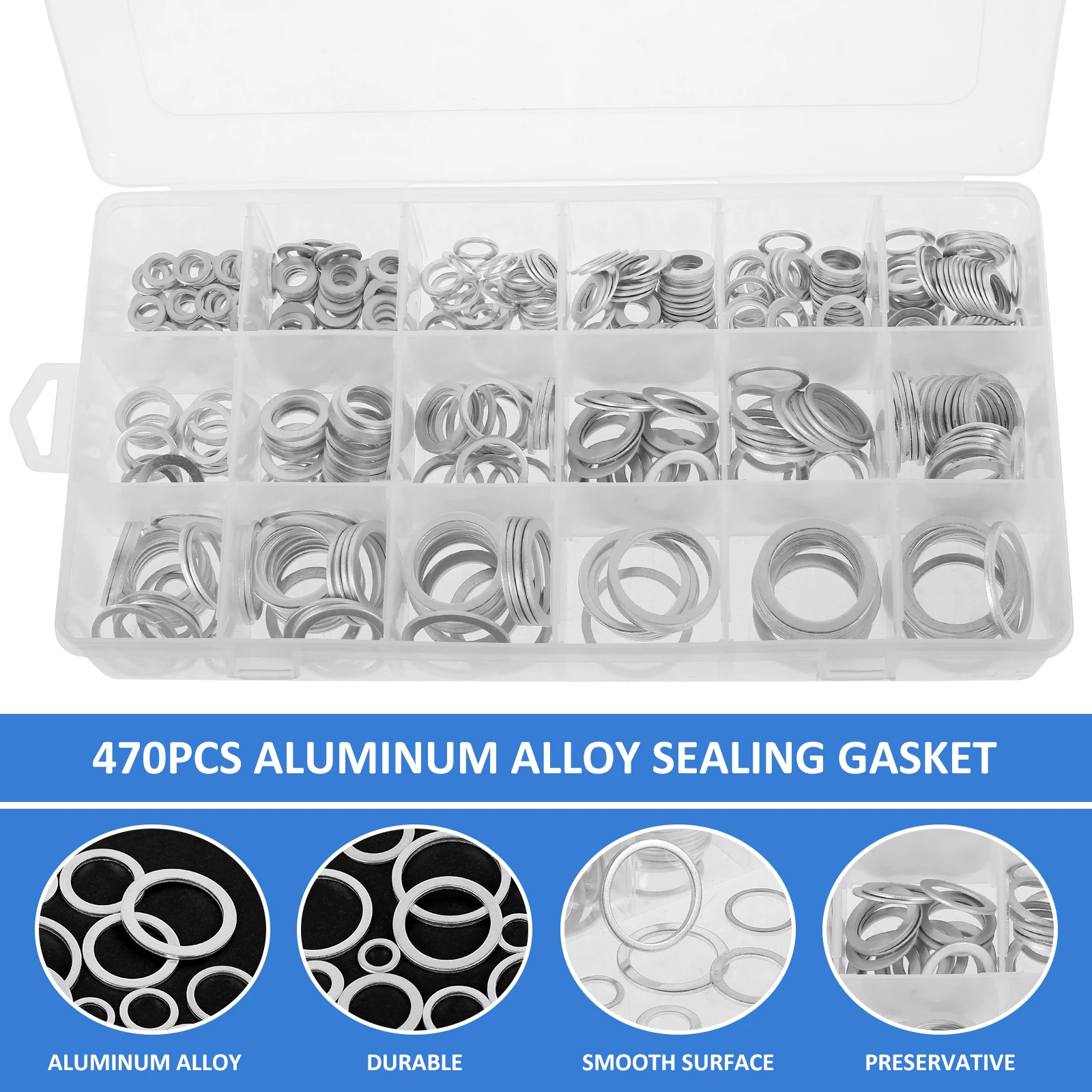 470Pcs Automotive Oil Drain Plug Gasket Aluminum Alloy Metric Flat Washer Assortment Set 18 Sizes Durable Oil Sealing Spacers