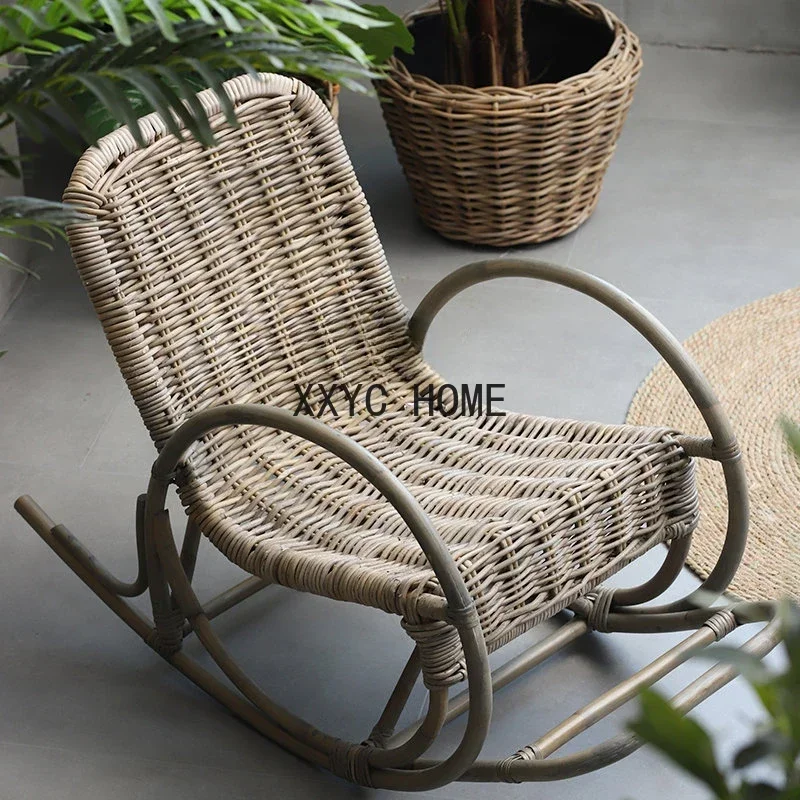 

Household Rattan Chair Natural Rattan Single Recliner Retro Leisure Chair