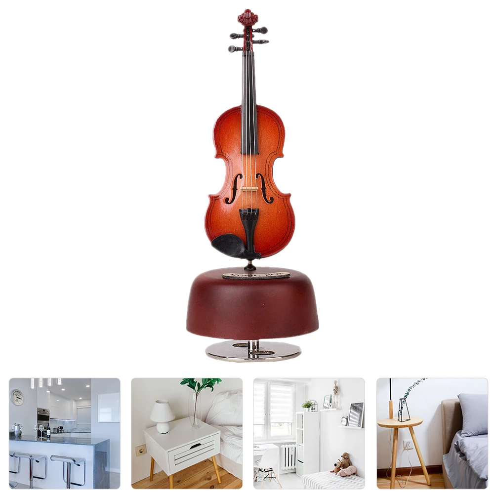 

1pc Violin Music Box Miniature Instrument Model Rotatable Plastic Craft Desktop Decoration Gifts Kids Creativity Toy Musical