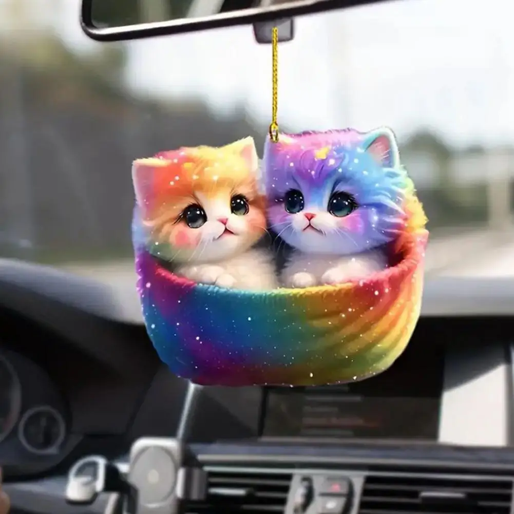 Cat-inspired Hanging Accent Adorable Acrylic Cat Pendant Rearview Mirror Ornament Realistic Cute Cat Hanging Decoration for Cat