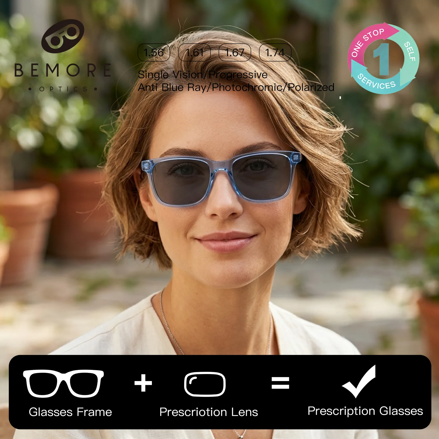 BEMORE Acetate Clip on Prescription Glasses Custom for Women Rectangle Polarized UV400 Magnetic Optical Eyewear