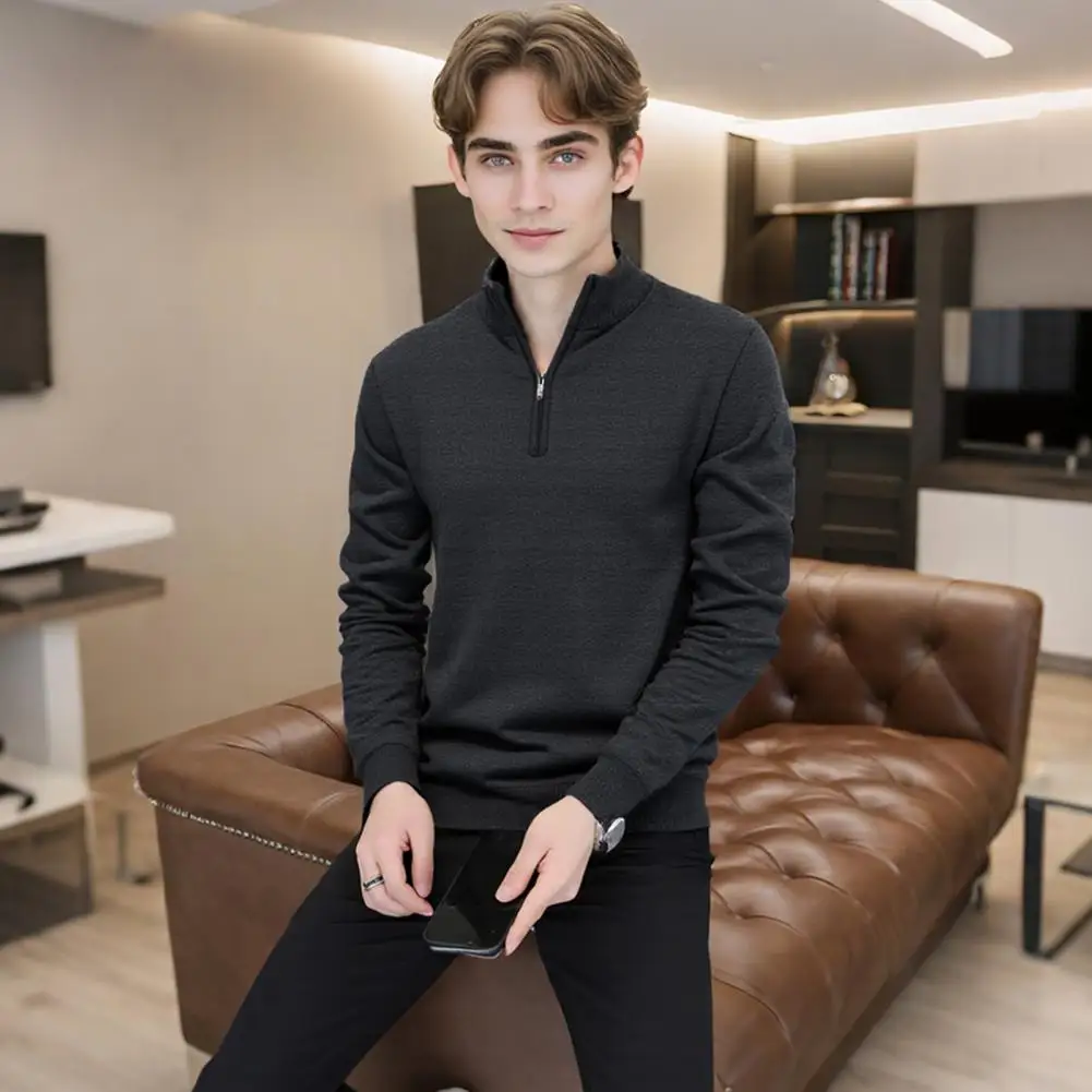 Men Sweatshirt Comfortable Men Sweatshirt Men's Stand Collar Sweatshirt Zipper Half Placket Pullover Long Sleeve Autumn Winter