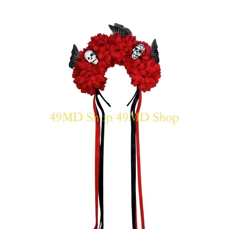

49MD Adjustable Comfortable Skull And Floral Headpiece Costume Accessories For Halloween Cosplays Parties And Event