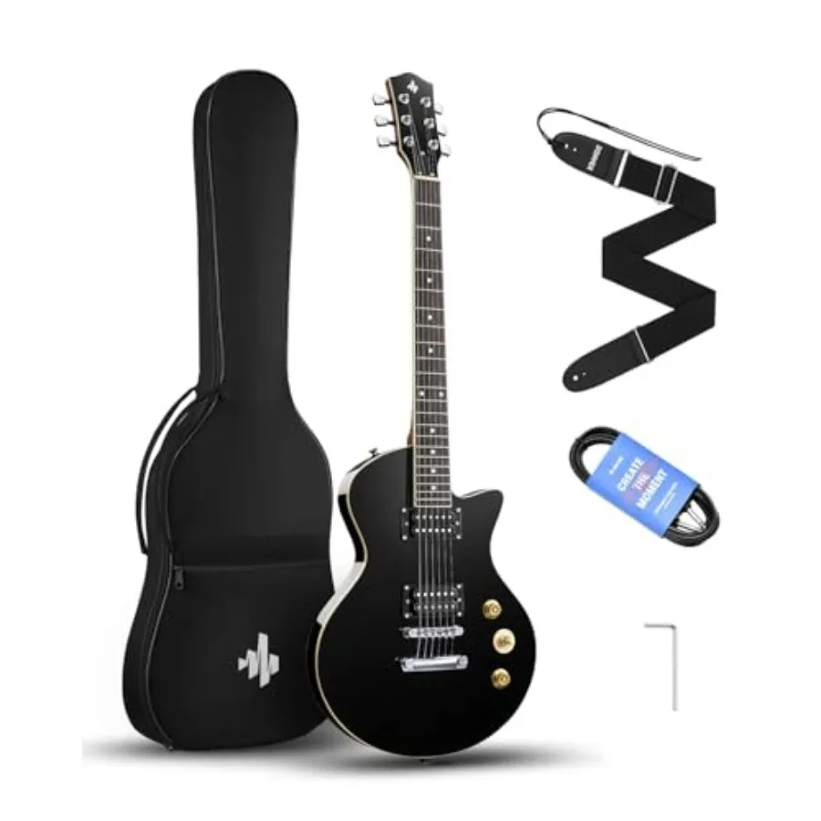 

DSC-128 Electric Guitar 39 Solid Body Beginner Full Size Kit with Bag Strap Cable Black