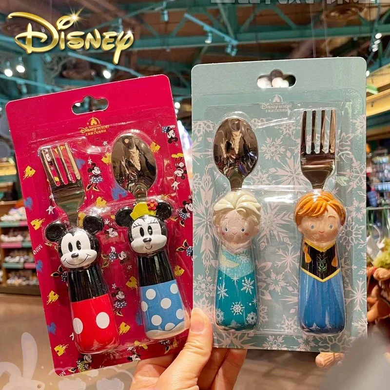 

Genuine Disney Mickey Mouse Minnie Frozen Winnie Fork And Spoon Set Cute Cartoon Tableware Set Children Birthday Gift