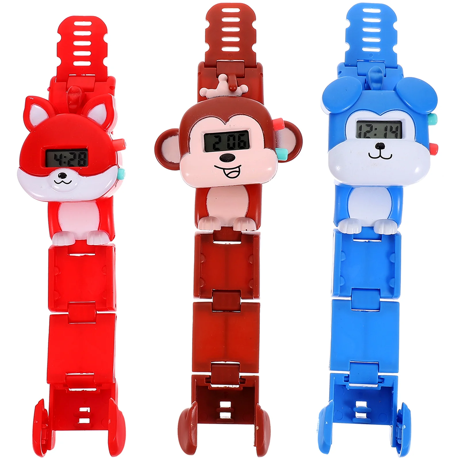 3pcs Kids Electronic Watch Lightweight Children Wristwatch Gift Learning Time Pet Design Transformable Watches