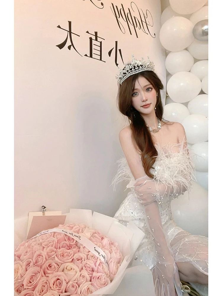 Adult Ceremony Dress High-End Affordable Luxury Niche Heavy Industry High Sense Birthday Party Little Tube Top