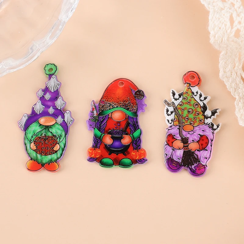 6Pcs Halloween Charms Creative Acrylic Gnome Ghost Pumpkin Jewlery Findings For Necklace Diy Making