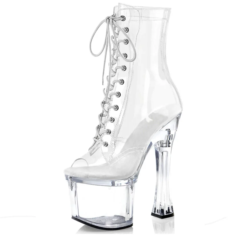 White Rransparent Big Size Gothic 20cm Platform Ankle Boots Exotic Sexy Fetish Catwalk High Strip Heels Pole Dance Women Shoes