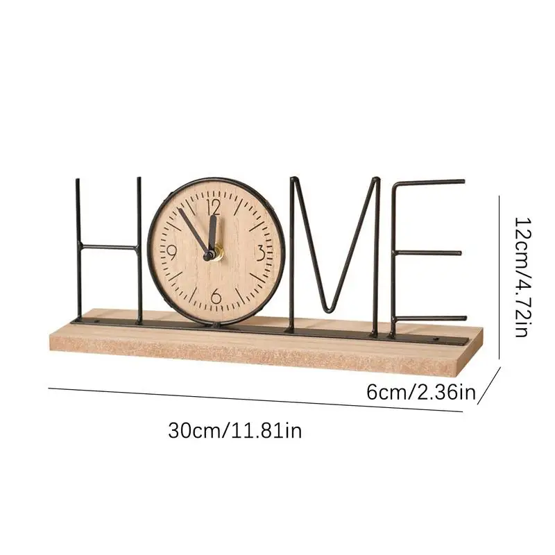 Wooden Analog Clock Table Clock Figurine Wooden Ornament Non-Ticking Desk Analog Clock Silent Iron Art for Bookshelf Bedside