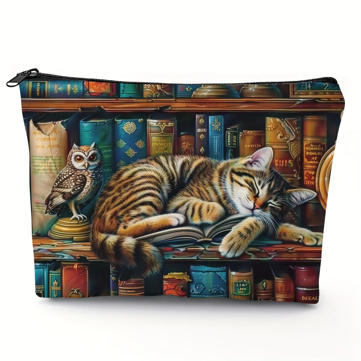 1 Piece Cartoon Owl and Cat Print Makeup Bag - Multifunctional Zipper Pouch for Women, Perfect Travel Zipper Storage Bag, Fun Birthday Gift