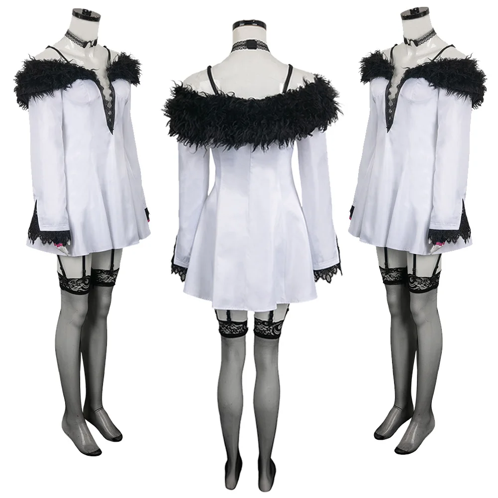 Lili Cosplay Role Play White Plush Suits Necklace Gloves Anime Game Tekken8 Costume Women Roleplay Fancy Dress Up Party Clothes